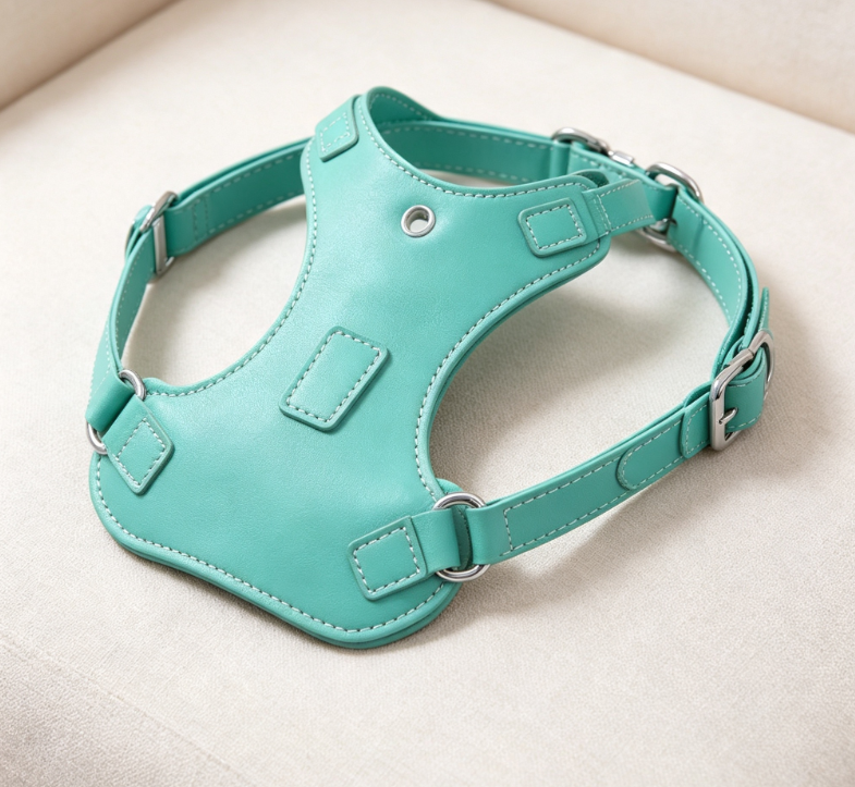 Fresh Mint Green Glossy PU Dog Carrier - Simple and Relaxing Leather Leash for Small and Medium-Sized Dogs