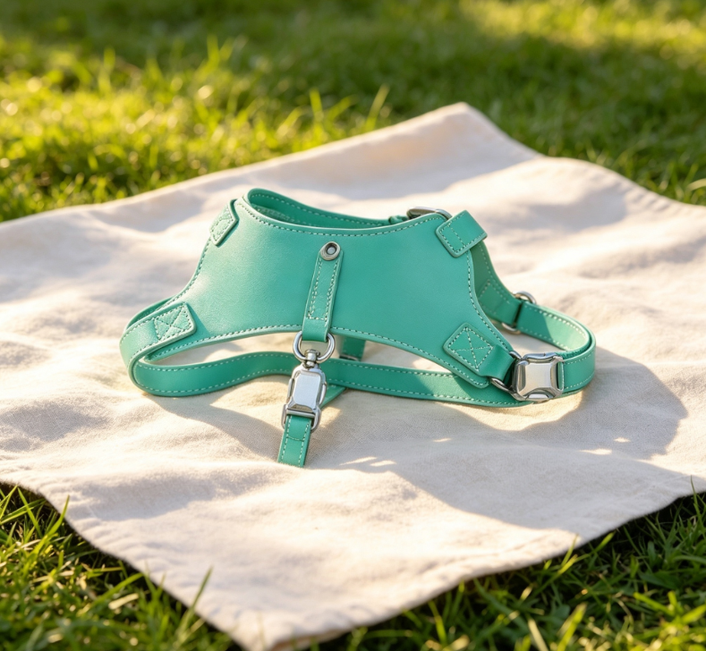 Fresh Mint Green Glossy PU Dog Carrier - Simple and Relaxing Leather Leash for Small and Medium-Sized Dogs - Image 2