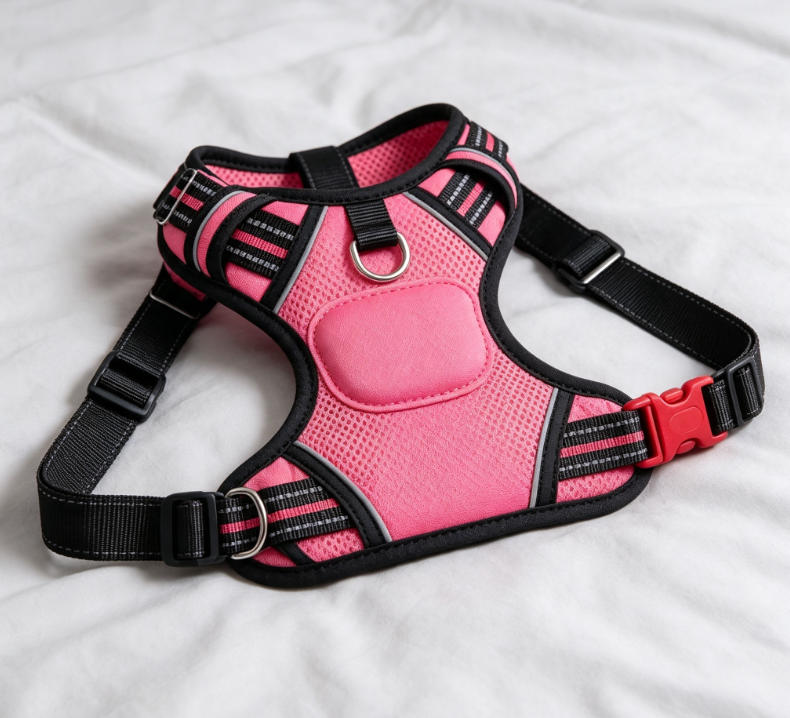 Black and Pink Color-Blocking Reflective Mesh Anti-Surge Chest and Rig for Small and Medium-Sized Dogs - Breathable Outing Leash - Image 2