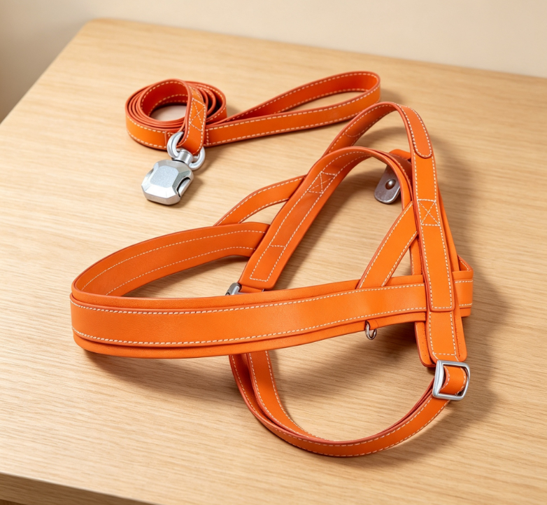 Vibrant Bright Orange Luxury PU Leather Dog Rig, Smooth and Waterproof Racer Rig for Small to Medium-Sized Dogs