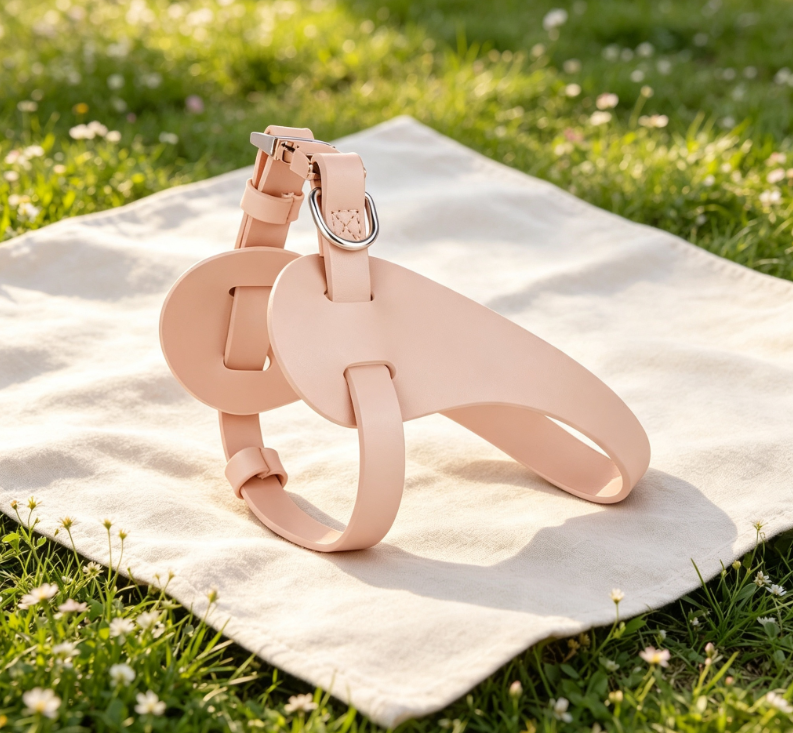 Minimalist Low-Saturation Nude Pink Curved Soft Leather Dog Carrier, Small Dog, Instagram-Style, Unrestricted Leather Leash Vest