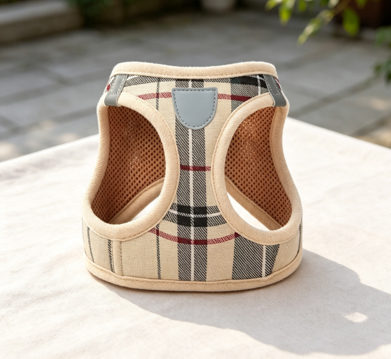 Retro Plaid Vest-Style Dog Carrier, Soft, Breathable, and Anti-Escape Leash for Small Dogs