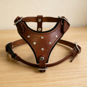Retro Brown Cowhide Studded Rhinestone Dog Carrier - Durable Genuine Leather Cushion for Medium to Large Dogs