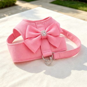Sweet Rhinestone Bow Pet Harness Set, Small Dog Princess Style Fabric Leash Two-Piece Set