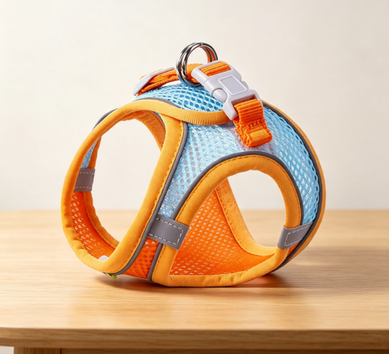 Blue and Orange Color-Blocking Reflective Mesh Dog Rigging Vest for Small Dogs - Breathable and Anti-Escape Leash - Image 2