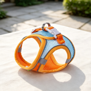 Blue and Orange Color-Blocking Reflective Mesh Dog Rigging Vest for Small Dogs - Breathable and Anti-Escape Leash