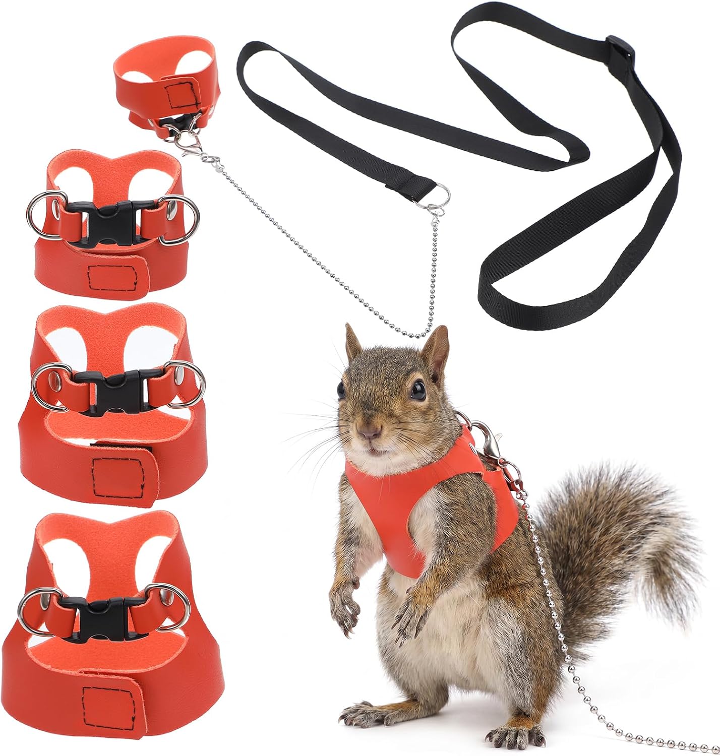 Multi-Size Animal Leather Chest Neck Straps and Leash Set (3-Piece Pack)