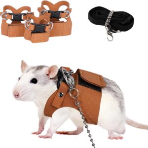 Small Animal Soft Leather Chest Neck Carrier and Leash Set (3-Piece Pack)